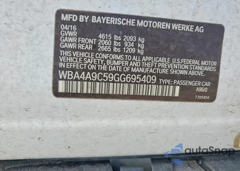 2016 BMW 428 I Gran Coupe Sulev z USA, uszkodzony, nr VIN WBA4A9C59GG695409